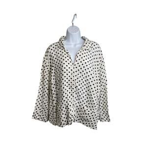 Talbots White Black Polka Dot 100% Linen Button Up Shirt‎ Size 22W Old Money